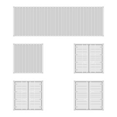 Set of different views of gray cargo transport containers for logistics transportation and shipping on a white background 