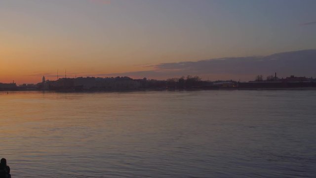 4k, panoramic view on Spit Vasilievsky island and Peter and Paul fortress, Neva river, Saint-Petersburg, Russia