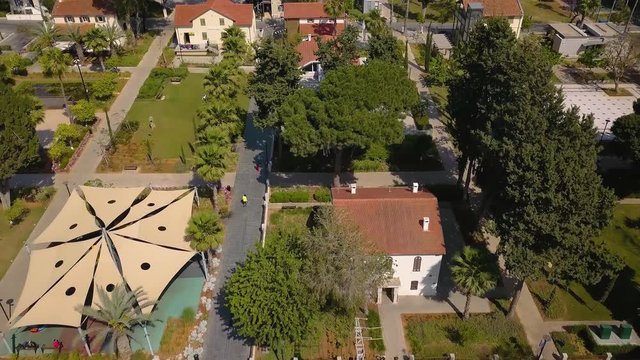 Tel Aviv Sarona market aerial drone footage 4k