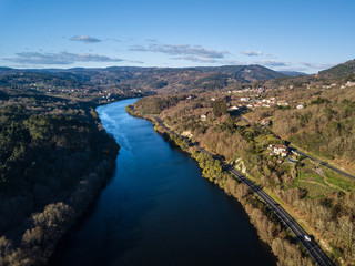 Aerial view of the river Sil in Galicia