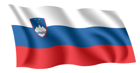 Slovenia flag. Isolated national flag of Slovenia. Waving flag of the Republic of Slovenia. Fluttering textile slovenian flag.