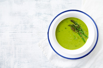 Cream of Green Asparagus and Broccoli Soup with Herbs