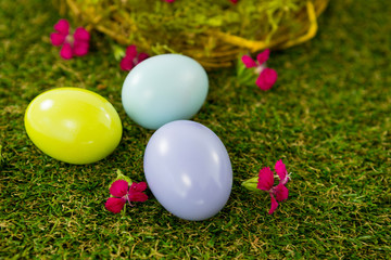 Fototapeta na wymiar Multicolored Easter egg on grass