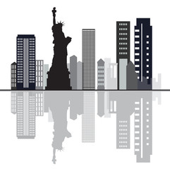 New York creative sky line with liberty statue