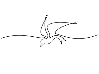 Obraz premium Continuous one line drawing. Flying bird logo. Black and white vector illustration. Concept for logo, card, banner, poster, flyer
