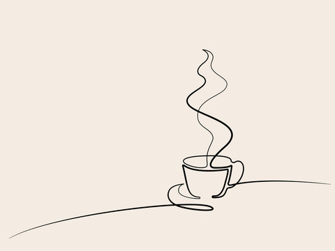 Continuous line drawing of cup of coffee. Vector illustration. Concept for logo, card, banner, poster, flyer
