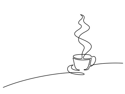 Continuous line drawing of cup of coffee. Vector illustration. Concept for logo, card, banner, poster, flyer