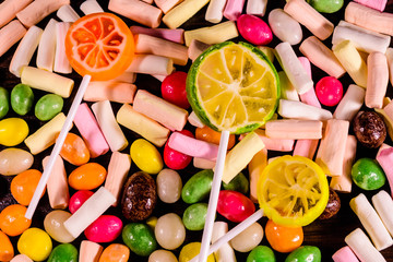 Background of the different multi colored candies. Festive concept
