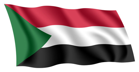 Sudan flag. Isolated national flag of North Sudan. Waving flag of the Republic of the Sudan. Fluttering textile sudanese flag.