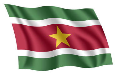 Surinam flag. Isolated national flag of Suriname. Waving flag of the Republic of Suriname. Fluttering textile surinamese flag.