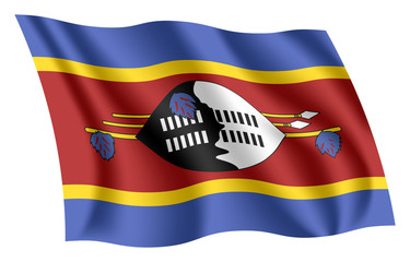 Swaziland flag. Isolated national flag of eSwatini. Waving flag of the Kingdom of eSwatini. Fluttering textile swazi flag.