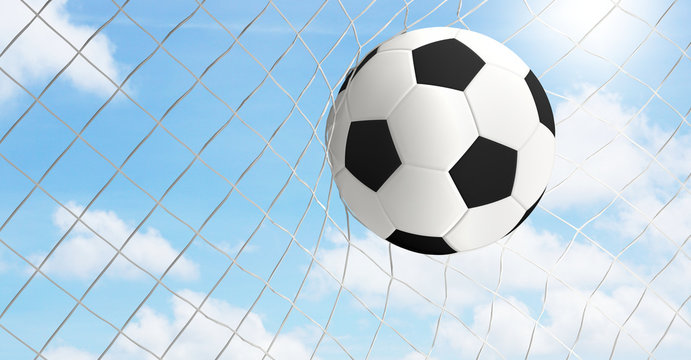 soccer ball in net 3d rendering goal