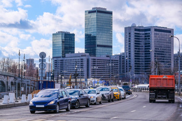 Moscow, Russia - April, 08, 2018: image of traffic in Moscow