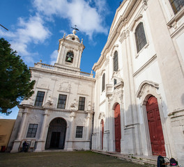 Fototapeta premium Lisbon Portugal old church in oldtown alfama region. Lisboa. Building city centre