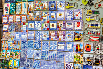 Colorful Ceramic Tiles Magnets Souvenirs Handicrafts Lisbon Portugal.