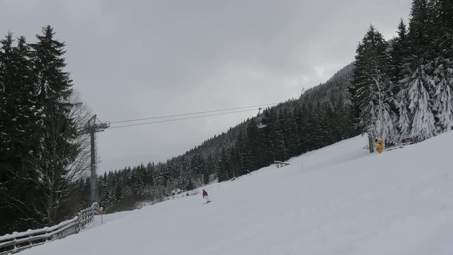 Ski slope and cable cars at a ski resort