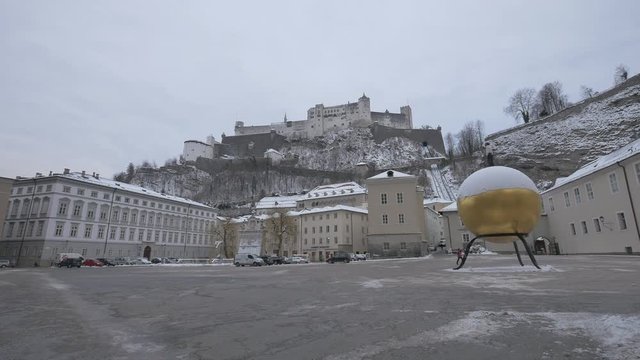 The Kapiteplatz and Salzburg Fortress on winter