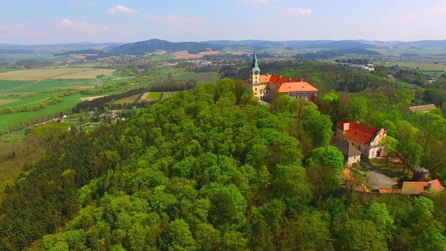 Camera flight near The Zelena Hora ("Green Mountain") is a castle on the south side of Nepomuk, in the Czech Republic. It is the home of Saint John of Nepomuk who was born here in around 1340. 