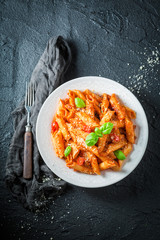 Hot spapenne ghetti bolognese with parmesan and basil