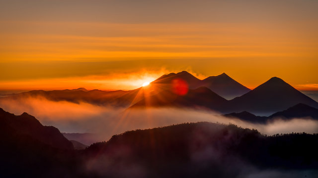 Beautiful sunrize over vulcanoes in Guatemala