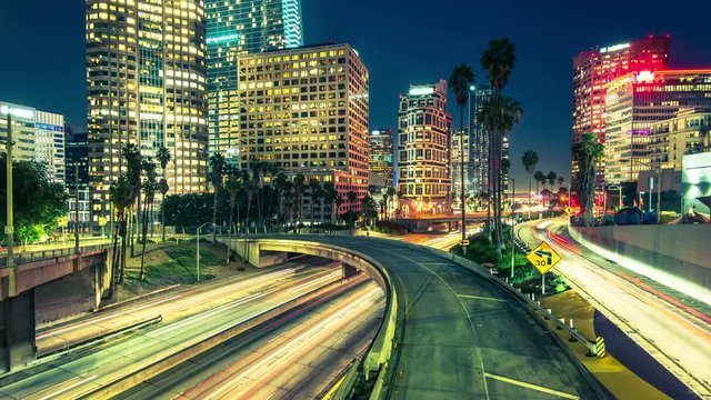 Time lapse of Los Angeles city freeway traffic at night