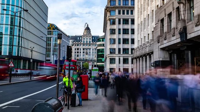 8k time lapse view of people rushing from work in the City, financial centre in London