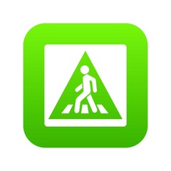 Pedestrian road sign icon digital green for any design isolated on white vector illustration