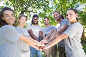 Happy volunteers in the park