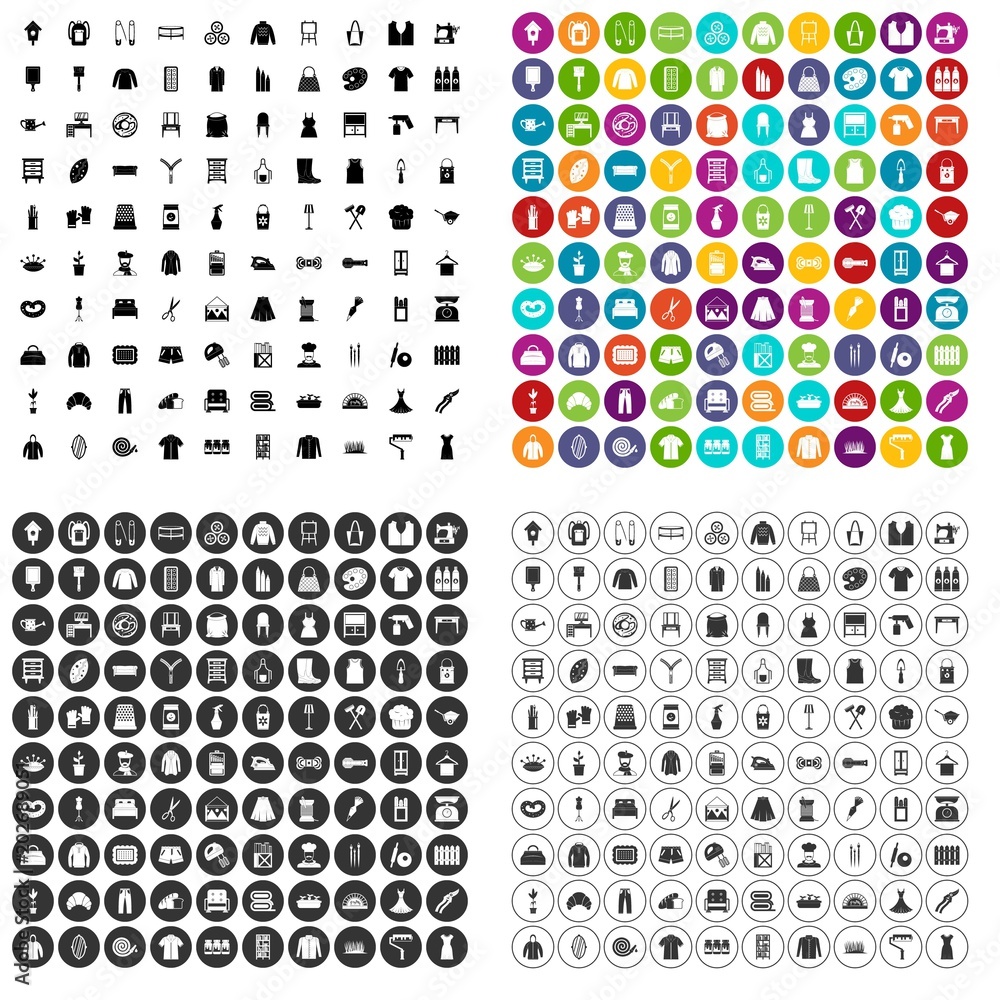 Poster 100 needlework icons set vector in 4 variant for any web design isolated on white