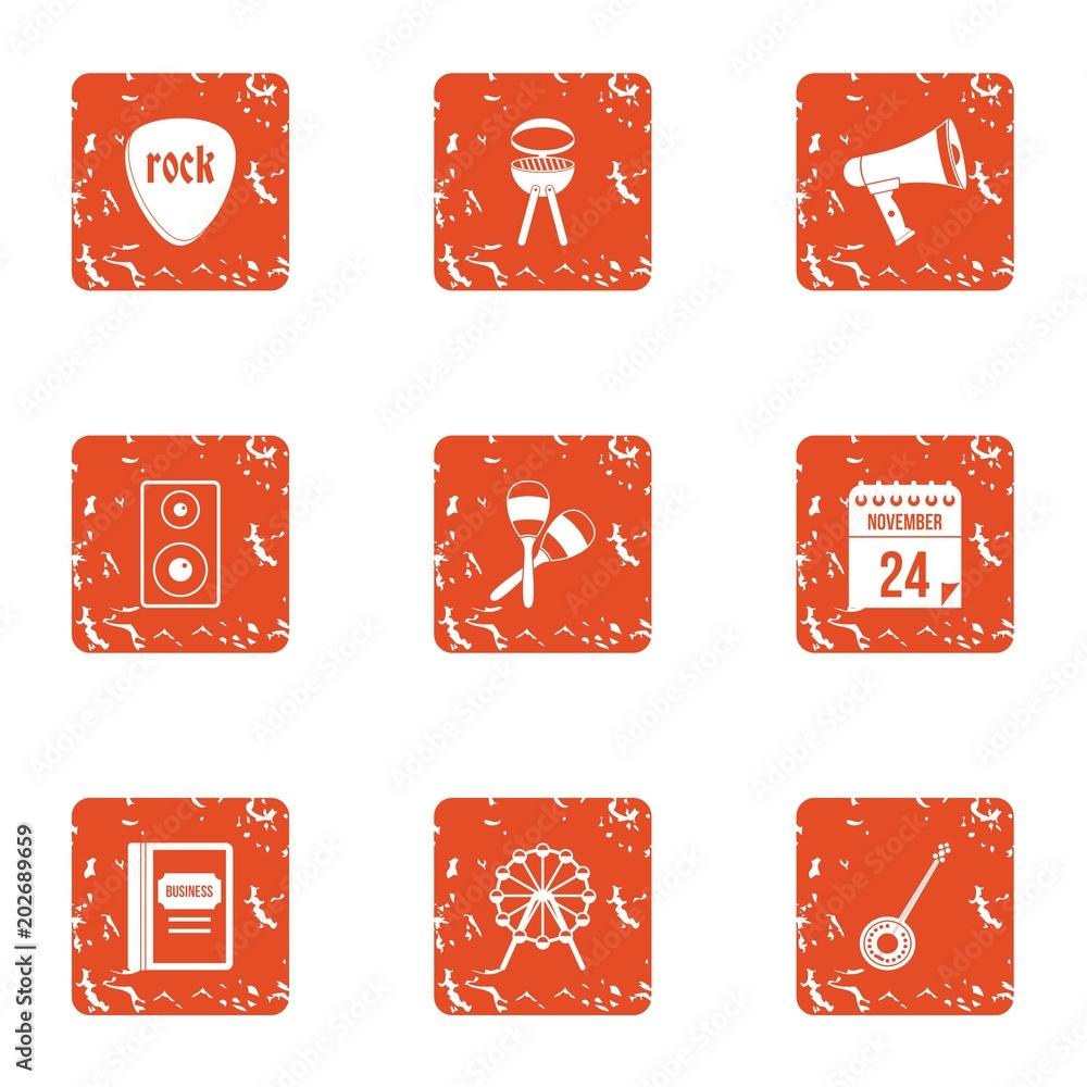 Poster private bbq icons set. grunge set of 9 private bbq vector icons for web isolated on white background