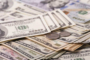 Dollar banknotes, coins