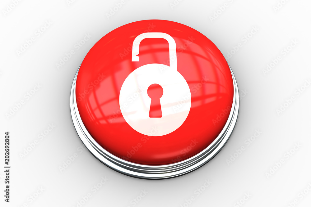 Poster lock graphic on digitally generated red push button