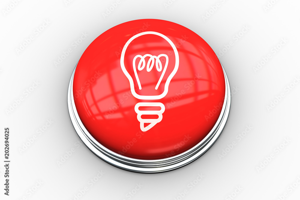 Poster light bulb graphic on digitally generated red push button