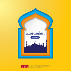 Ramadan Kareem Mosque Door or Window in paper cut and flat style design for greeting. islamic background or card. vector illustration.