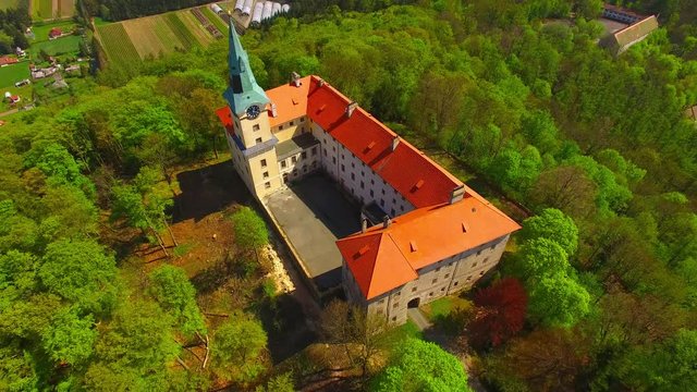 Camera flight near The Zelena Hora ("Green Mountain") is a castle on the south side of Nepomuk, in the Czech Republic. It is the home of Saint John of Nepomuk who was born here in around 1340. 