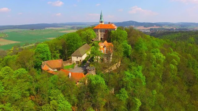 Camera flight near The Zelena Hora ("Green Mountain") is a castle on the south side of Nepomuk, in the Czech Republic. It is the home of Saint John of Nepomuk who was born here in around 1340. 