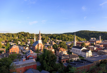 Looking down on churches and historic buildings in Montpellier, Vermont