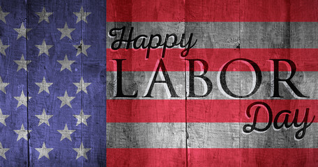 Fototapeta na wymiar Poster of happy labor day text against white background with vignette