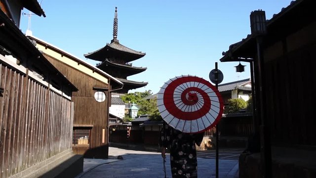 京都　和風イメージ　傘を持った女性