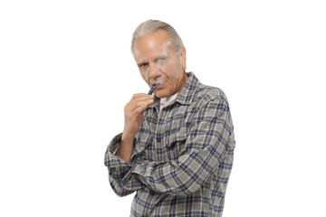 Old man smoking Electronic Vapor Cigarette