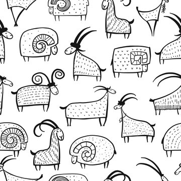 Goats and rams, seamless pattern for your design
