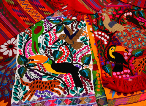 Typical indigenous Tzotzil Maya textiles created at Zinacantan near San Cristobal de la Casas Mexico