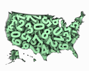 United States of America USA Map Numbers Math Figures Economy 3d Illustration