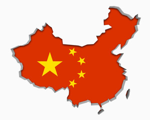 China Red Flag Map 3d Illustration
