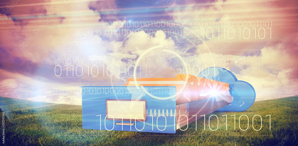Poster interface against composite image of cloud computing drawer