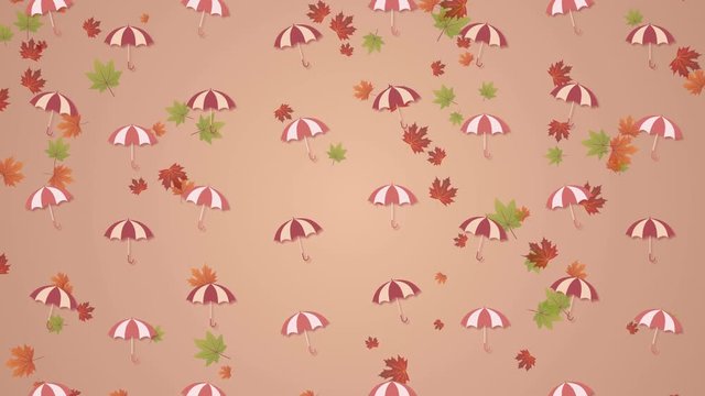 Autumn background with umbrellas and falling leaves