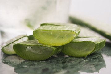 aloe vera juice with fresh leaves