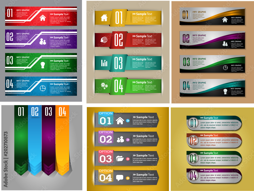 Fototapete colorful modern text box template for website computer graphic technology and internet, numbers. set