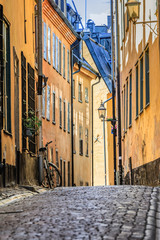 Medieval alleyways and cobbled streets the old town, Gamla Stan in Stockholm