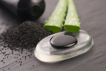 black charcoal mask with aloe vera